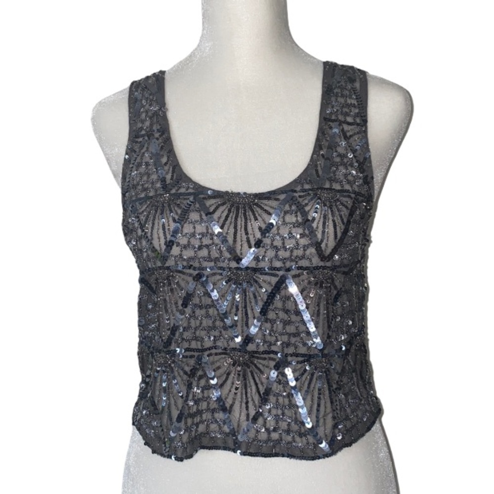 Top Shop Gray Gunmetal Sequin and Beads Disco Top